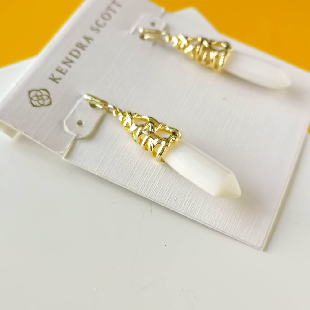 Natalie Gold White Mussel Drop Earrings by Kendra Scott - Picture 2 of 3